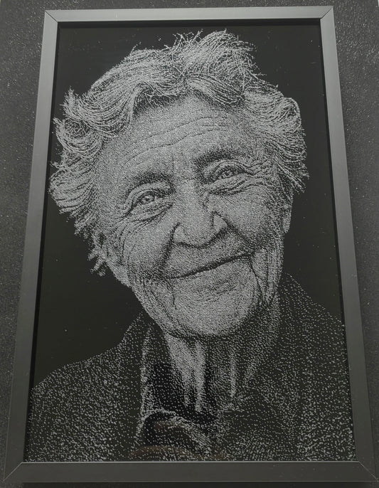 Custom Handcrafted Lacquered Glass Portrait – Metal Frame Wall Edition