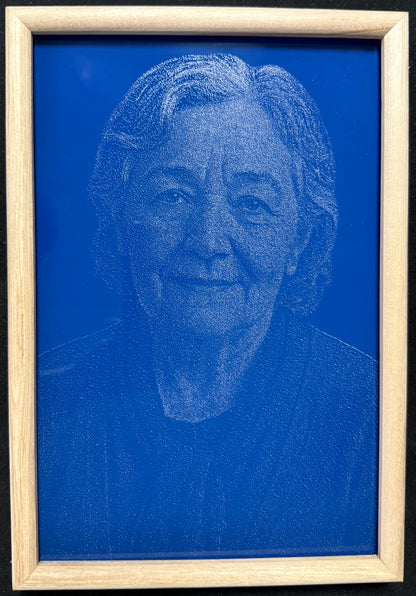 Custom Handcrafted Lacquered Glass Portrait – Wooden Frame Tabletop Edition