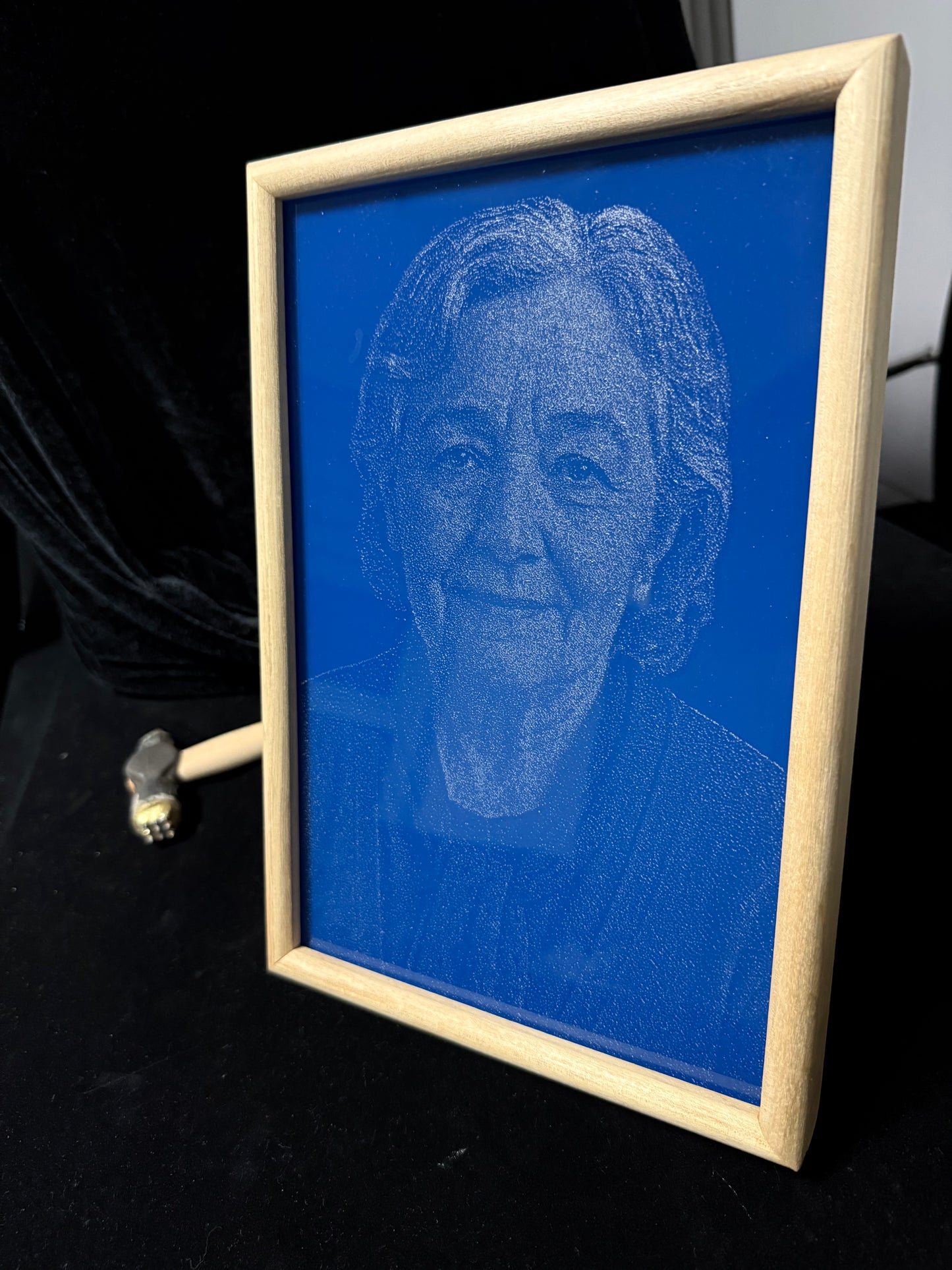 Handcrafted Lacquer Glass Portrait – Wooden Display Edition