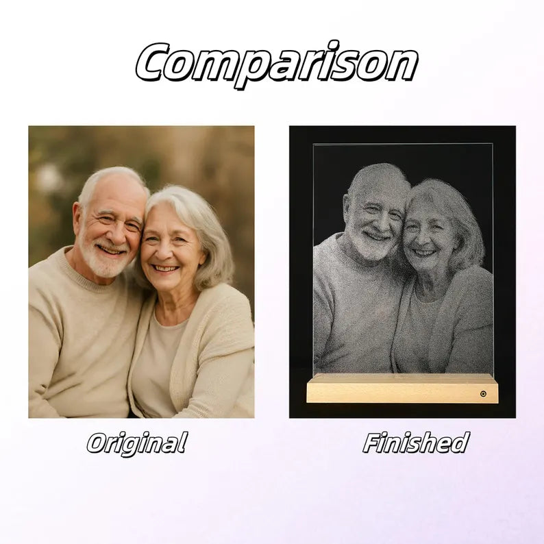 Personalized Photo Engraved Glass Portrait: LED Light Keepsake