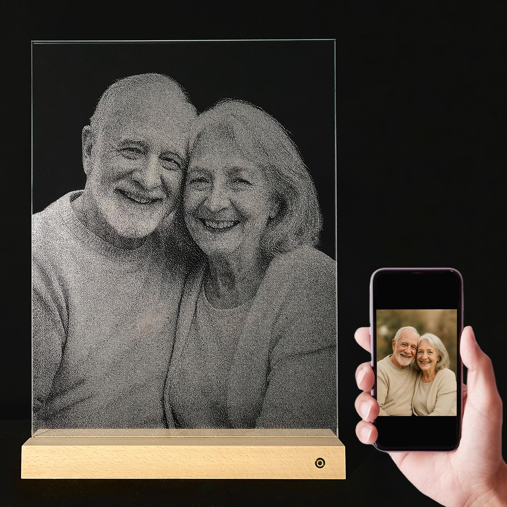 Personalized Photo Engraved Glass Portrait: LED Light Keepsake