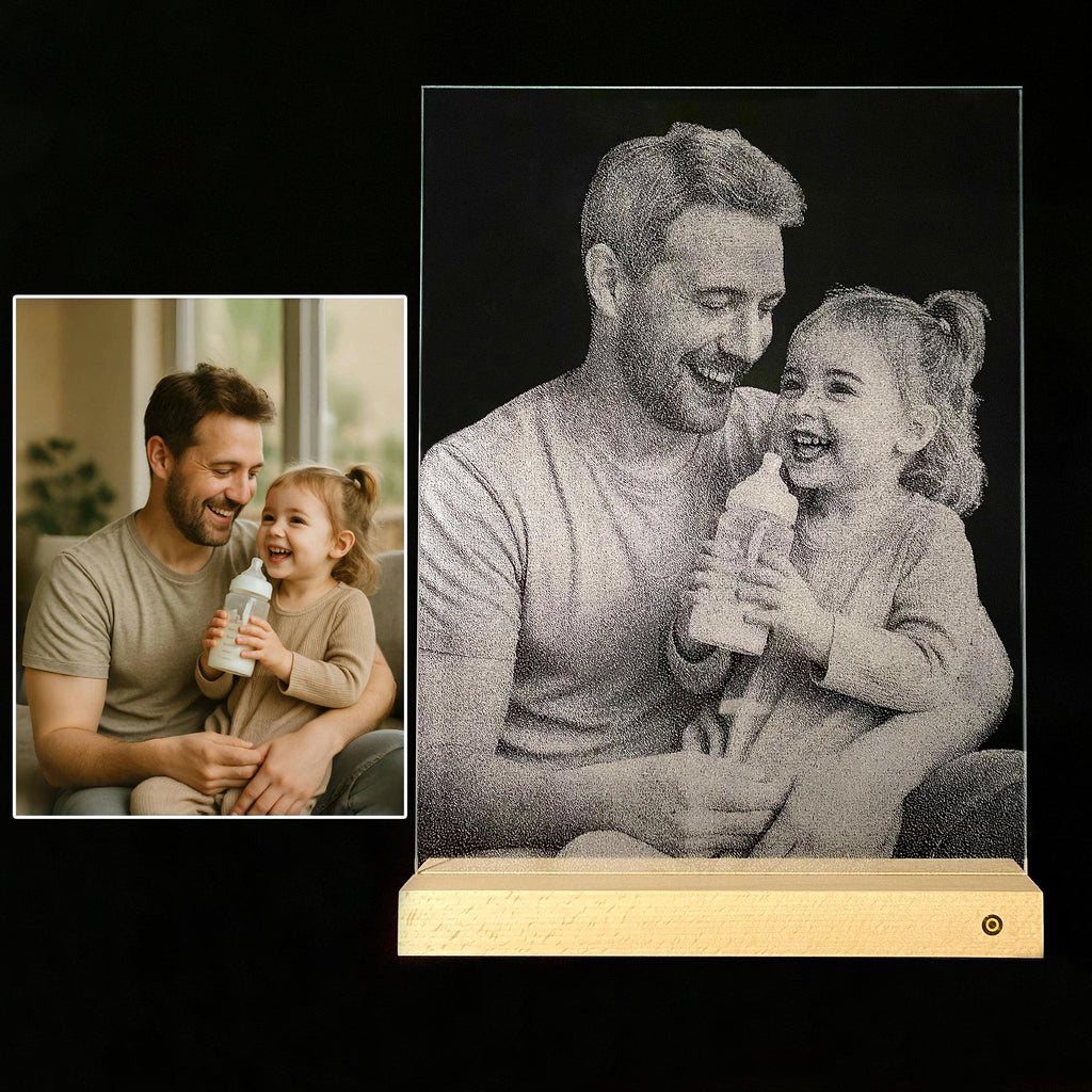 Personalized Photo Engraved Glass Portrait: LED Light Keepsake