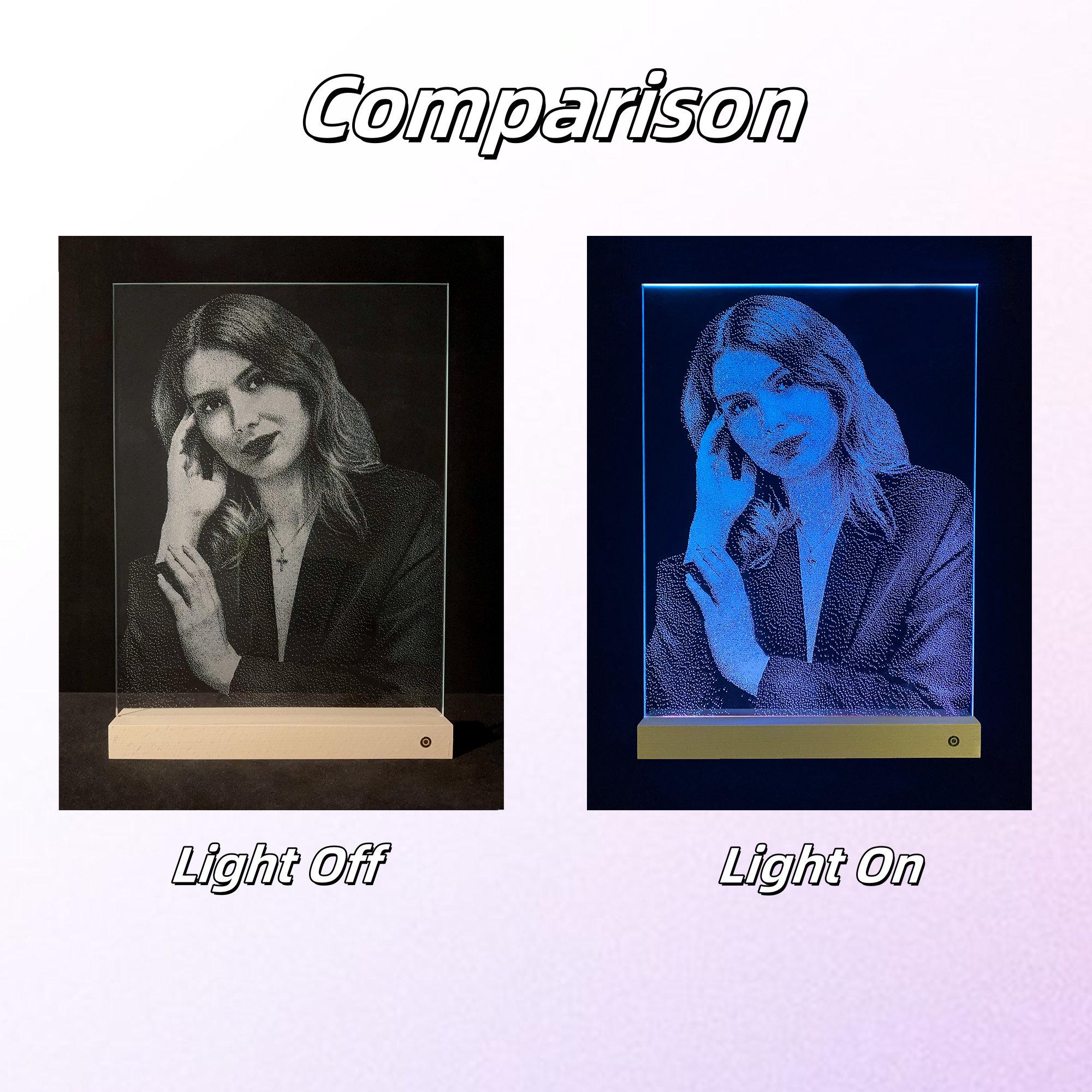 Personalized Photo Engraved Glass Portrait: LED Light Keepsake