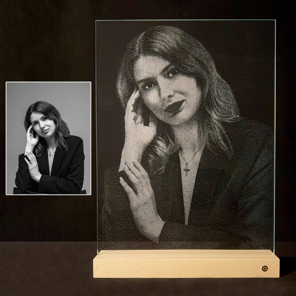 Personalized Photo Engraved Glass Portrait: LED Light Keepsake